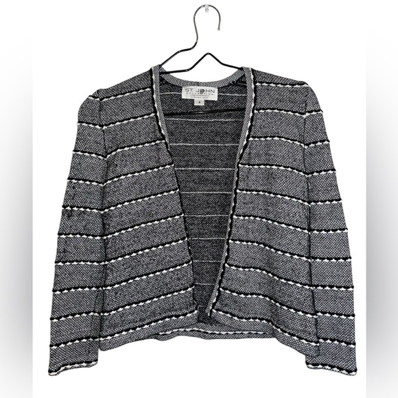 St. John Sweaters - ST. JOHN Black & White Santana Knit Cardigan Size 4 PTP 17”